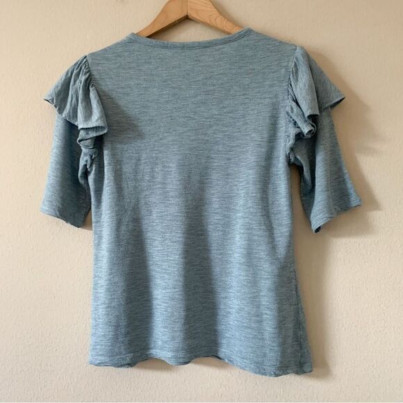 Rebecca Taylor Melange Wool Blend Ruffle Top in Glacier - Picture 8 of 8